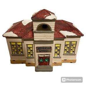 Vintage Department 56 Jefferson School Ceramic House Snow Christmas Village